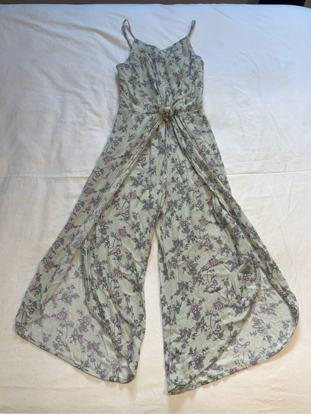 art class Sage Green Floral Spaghetti-Strap Jumpsuit